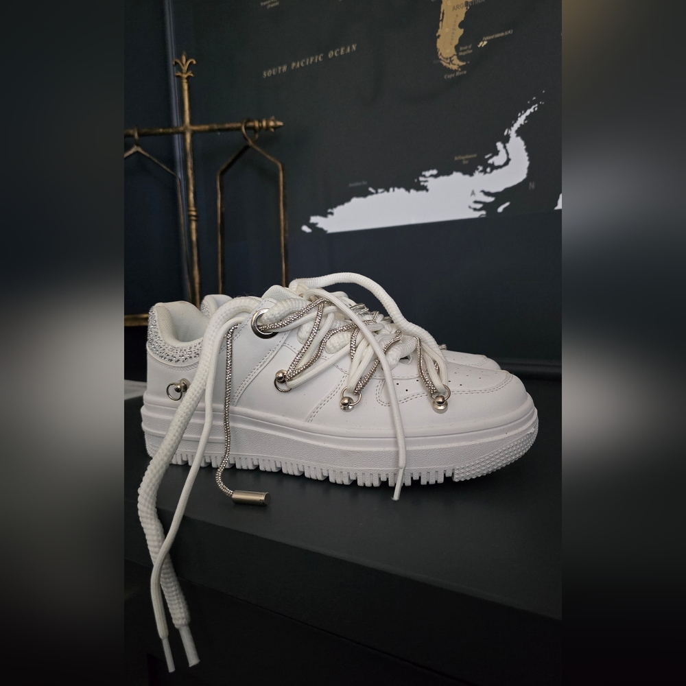 AZALEA Wang Janan Faux Leather Rhinestone Sneaker in white - Picture 10 of 12